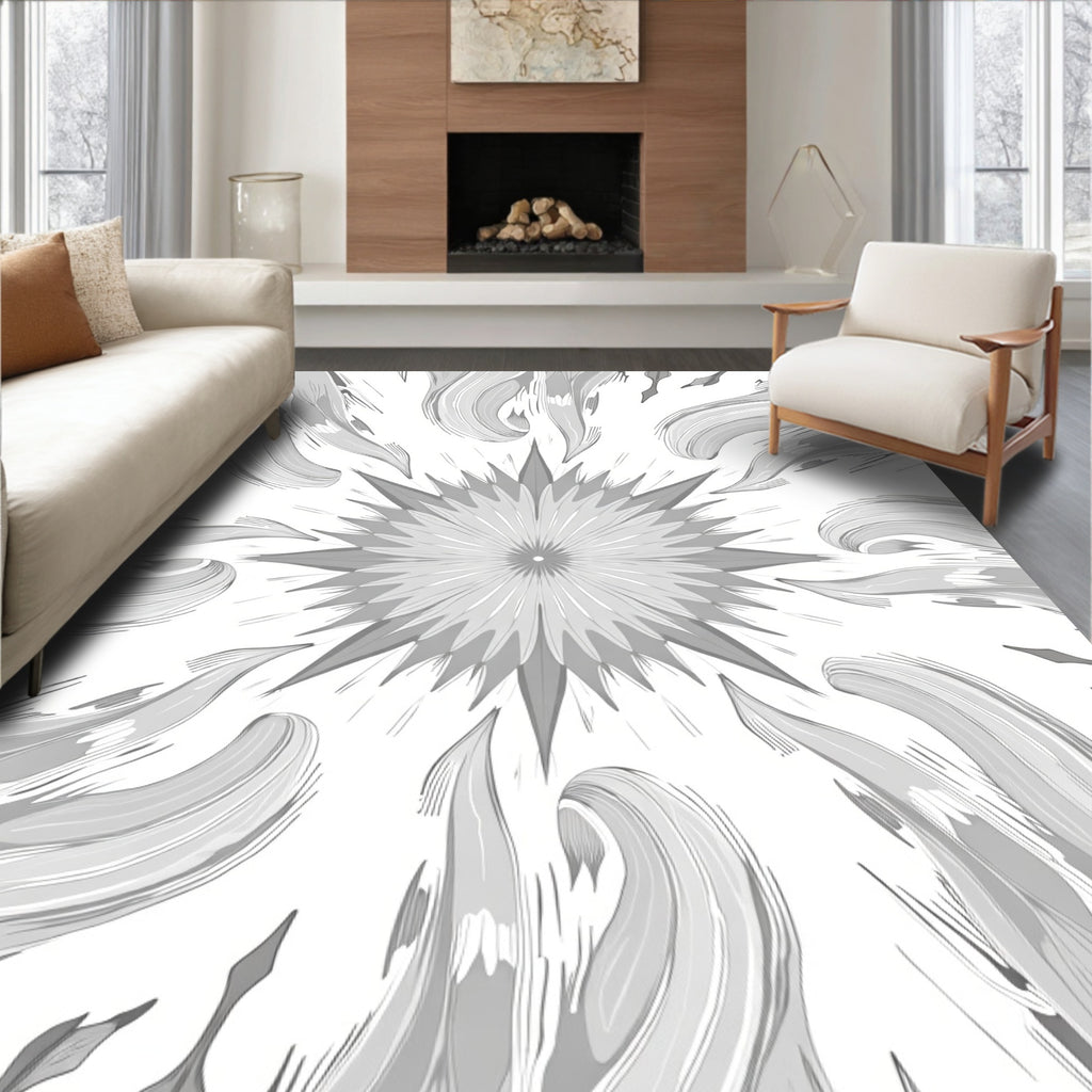 Gray Starburst Swirl Organic Design Rug