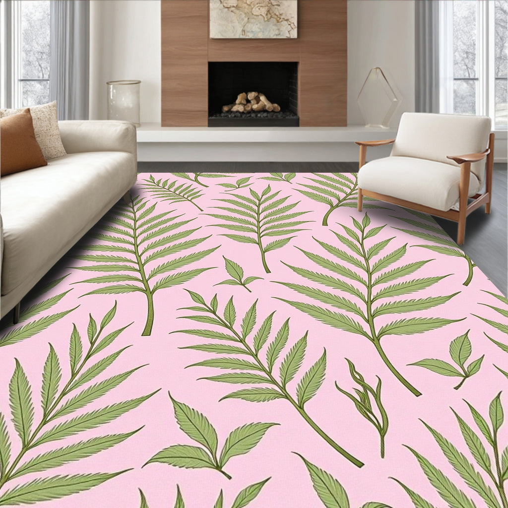 Elegant Green Leaf Pattern Accent Rug
