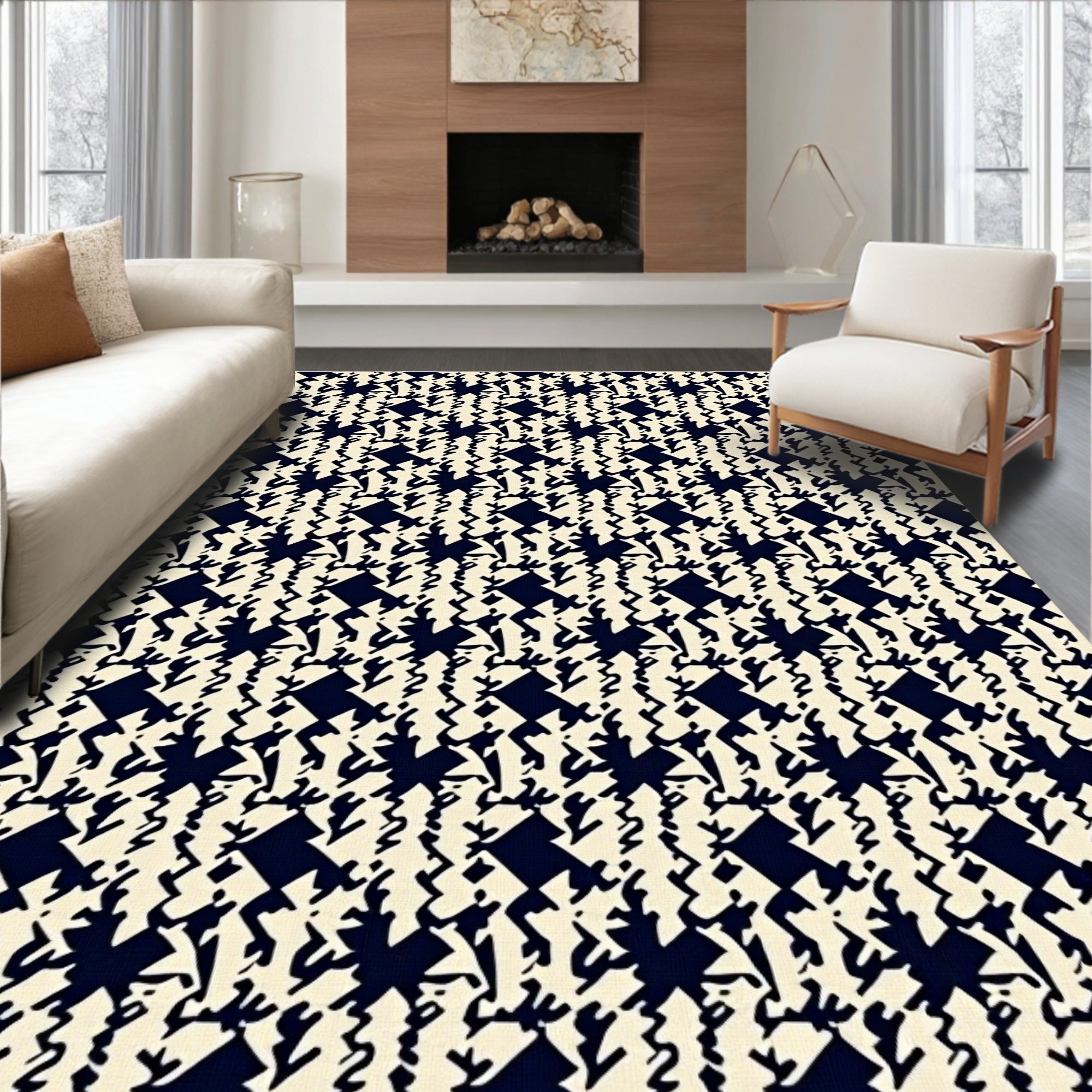 Classic Houndstooth Geometric Pattern Rug