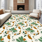 Nature Inspired Bird Leaf Pattern Rug