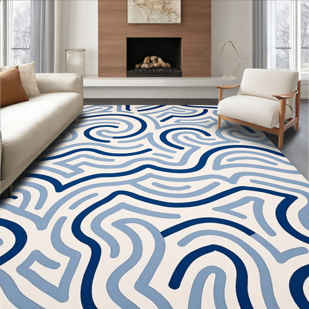Abstract Blue Swirls Pattern Rug