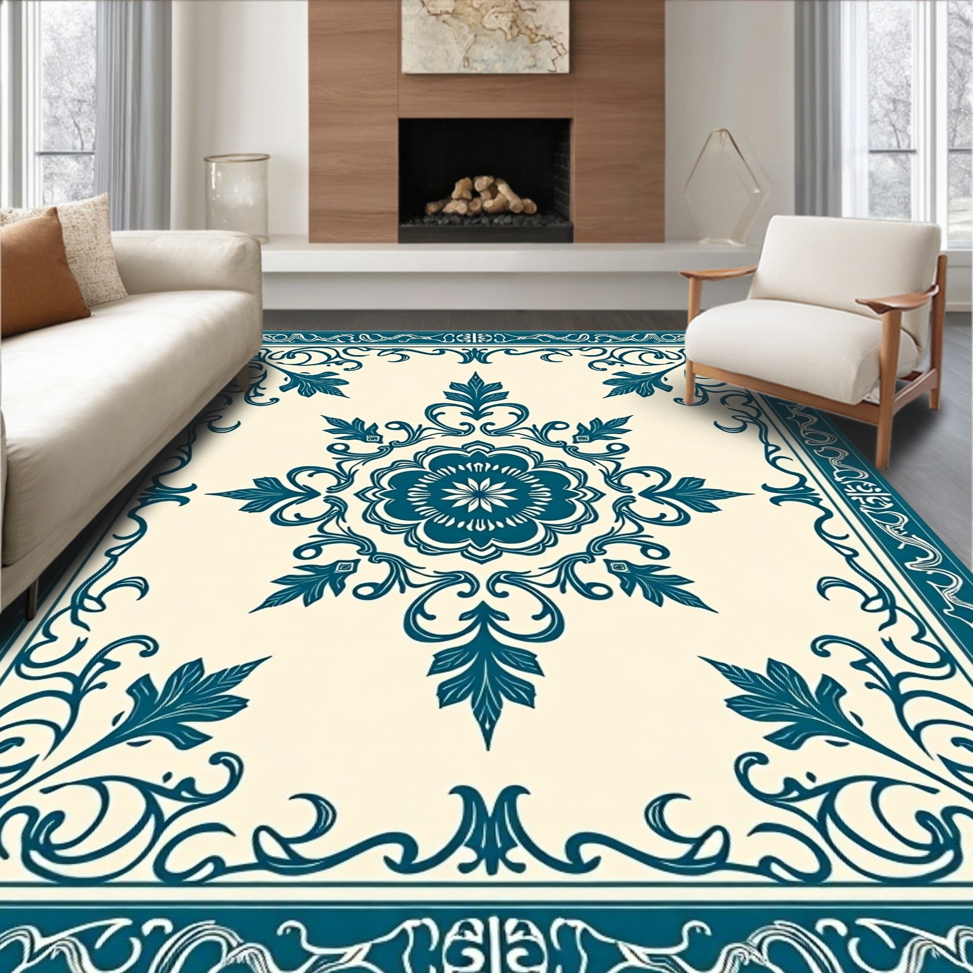 Dark Teal European Medallion Rug