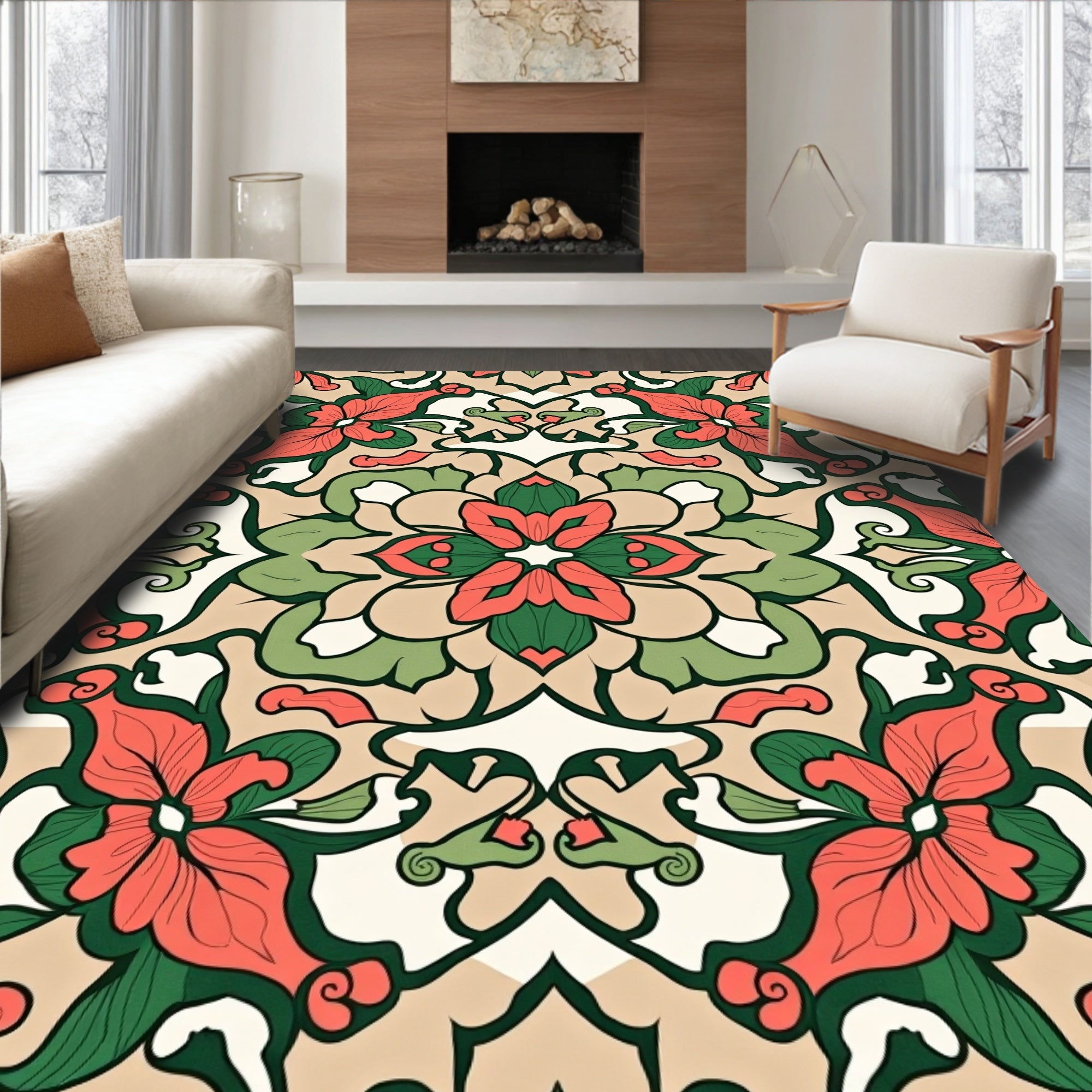 Floral Symmetry With Green Accents Rug