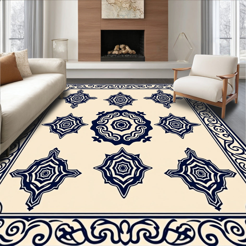 Navy Floral Starburst Pattern Rug