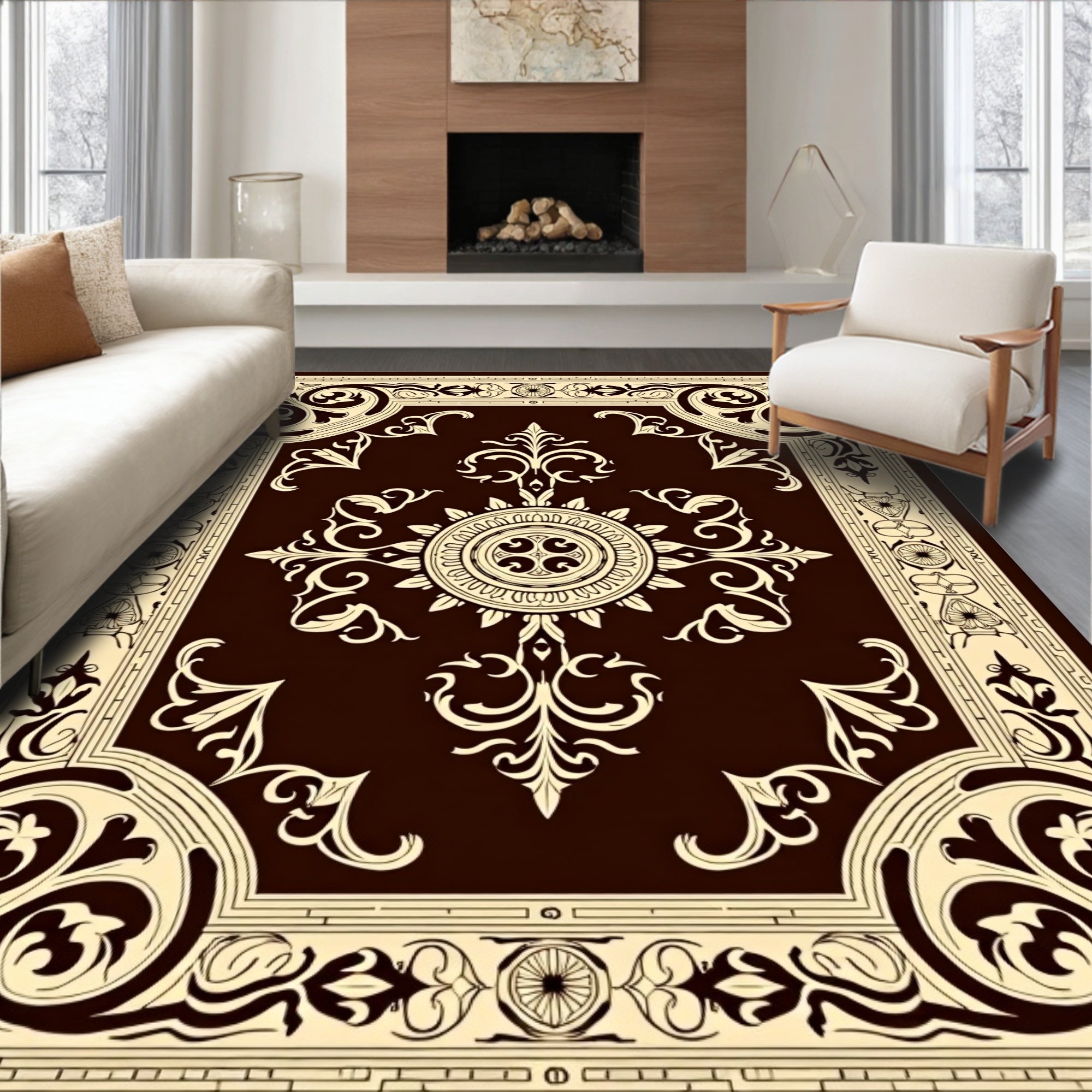 Ornate Floral Scrollwork Classic Design Rug