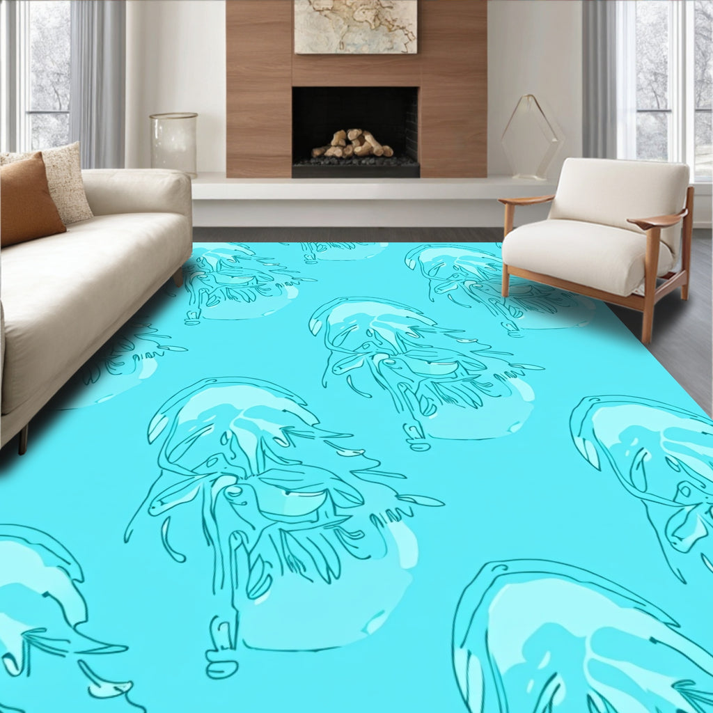 Aqua Jellyfish Outline Pattern Rug