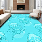 Aqua Jellyfish Outline Pattern Rug