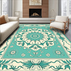 Teal Floral Mandala Medallion Design Rug