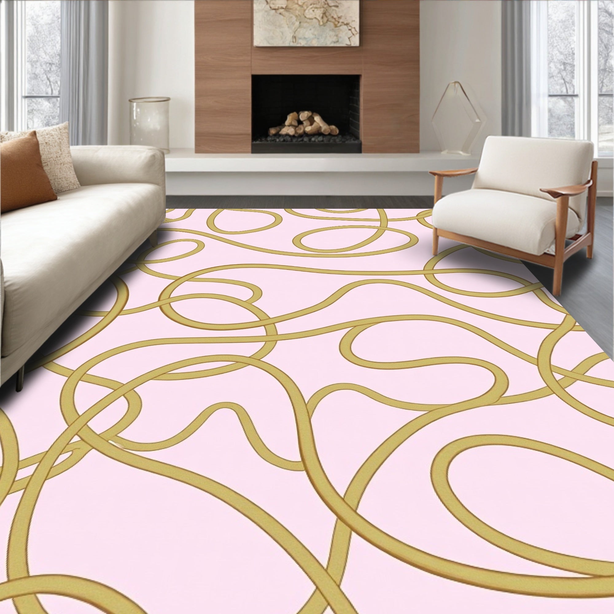 Abstract Gold Rope Pattern Rug