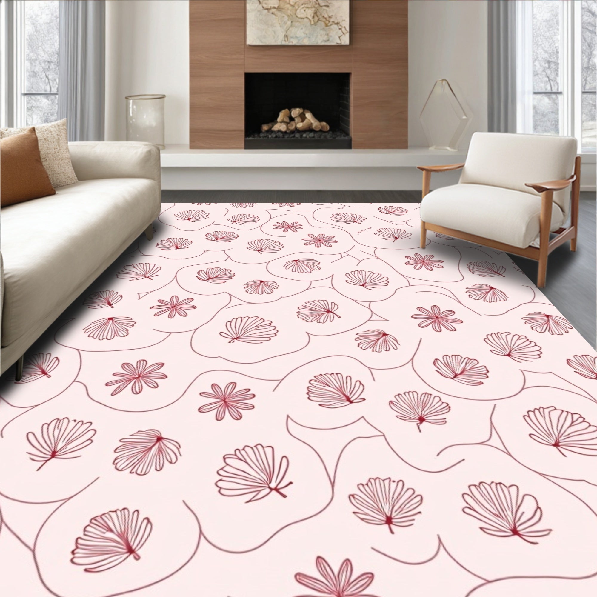 Organic Leaf Flower Line Art Rug
