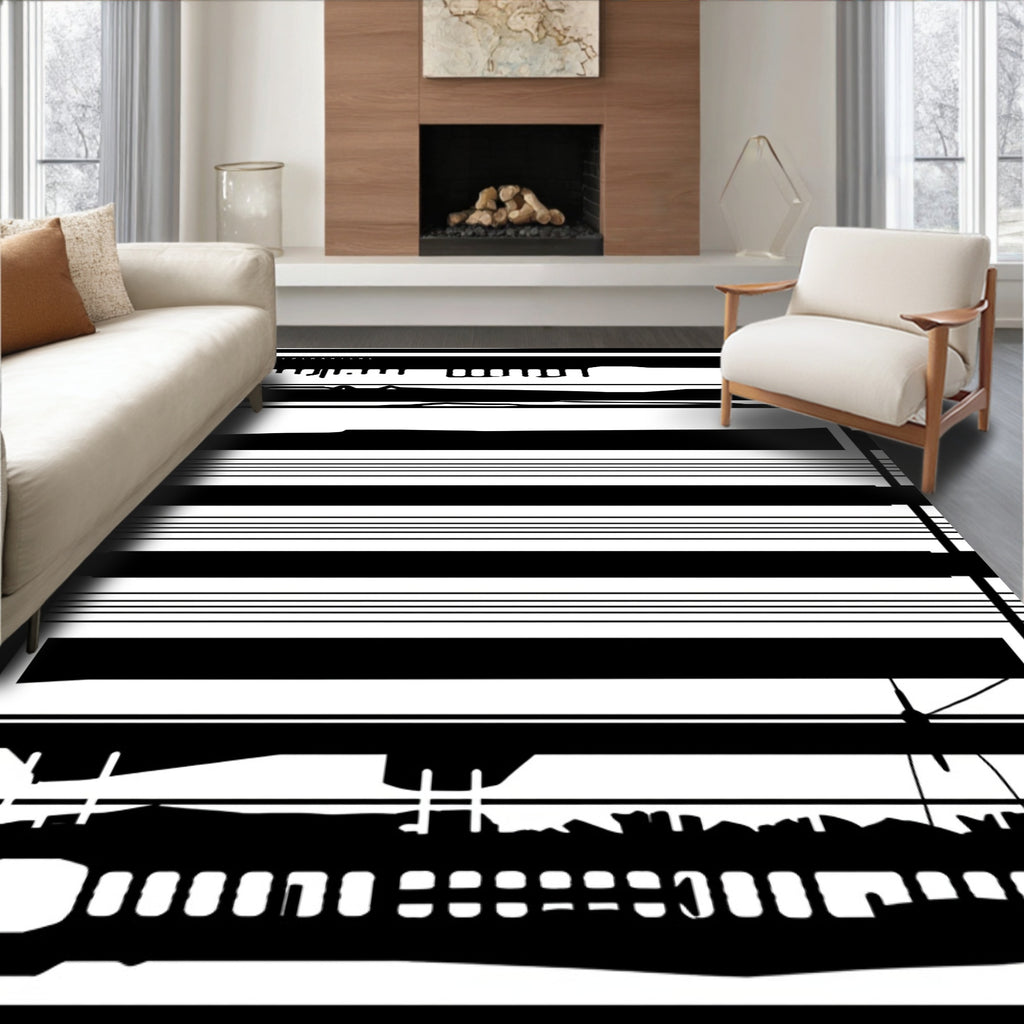 Abstract Black White Striped Design Rug