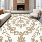 Elegant Floral Scrollwork Brown Tan Pattern Rug