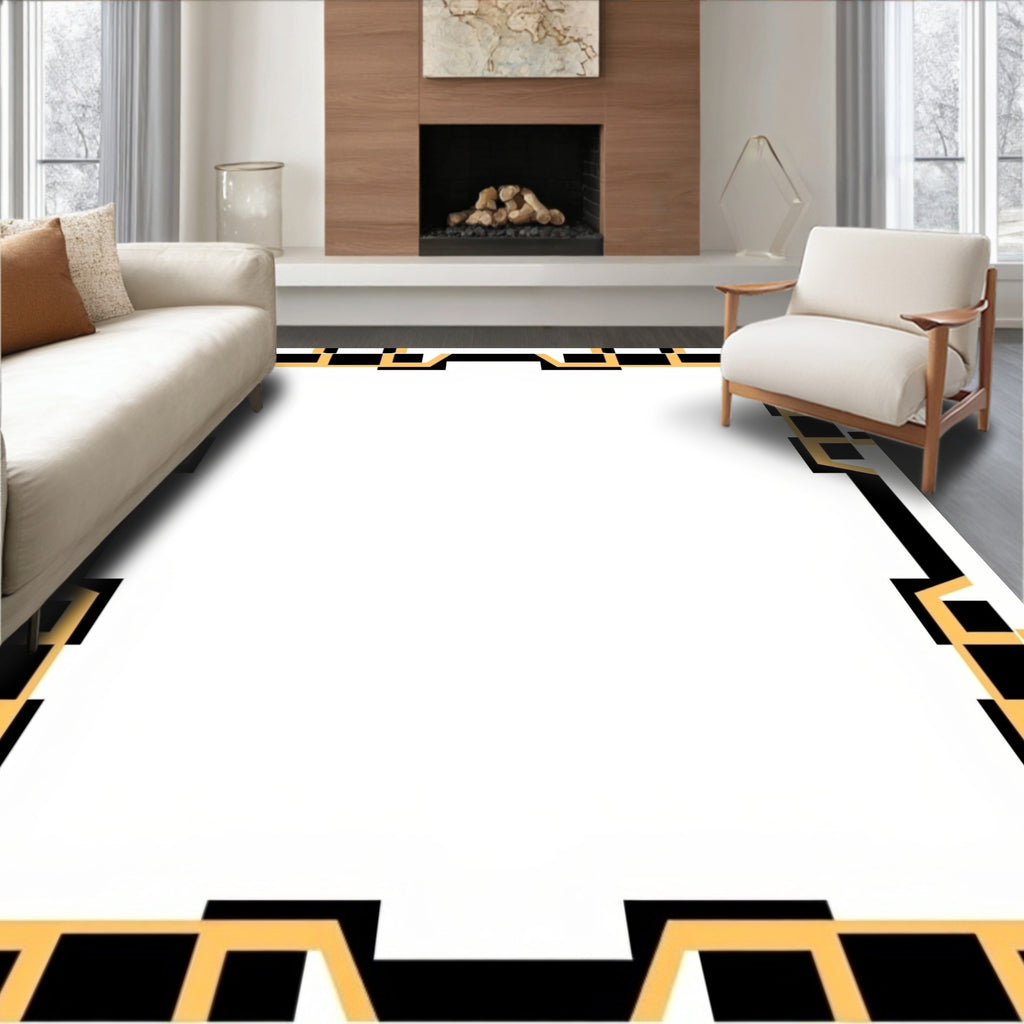 Modern Black Gold Geometric Frame Rug