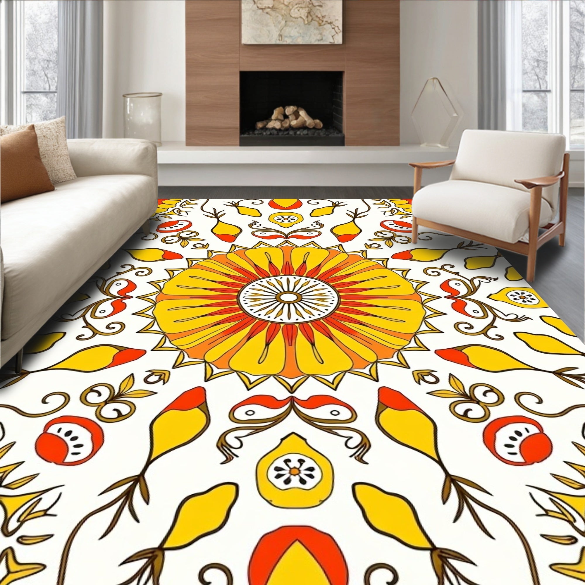 Sunny Floral Mandala Pattern Rug