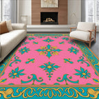 Pink Teal Gold Floral Medallion Rug
