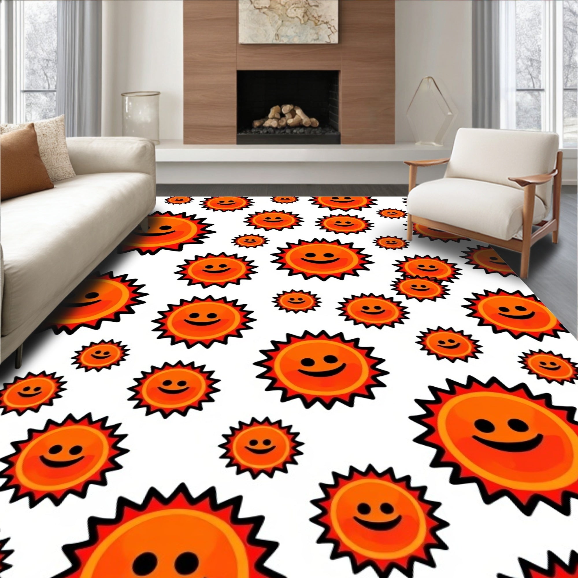 Happy Sun Faces Pattern Rug