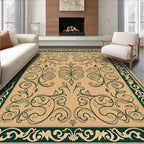Elegant Green Floral Scrollwork Design Rug
