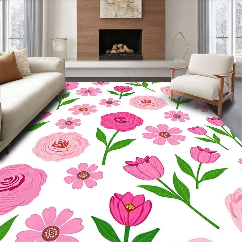Pink Floral Pattern Rug