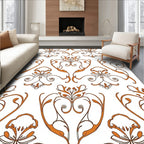 Ornate Orange Floral Swirl Pattern Rug