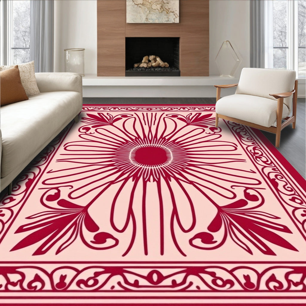 Ornate Floral Sunburst Pattern Rug