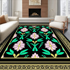 Floral Garden With Intricate Geometric Border Rug