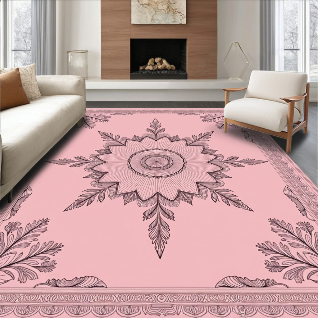 Delicate Floral Mandala Outline Rug