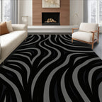 Graphic Black Grey Wavy Pattern Rug