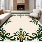 Ornate Floral Dark Green Yellow Design Rug