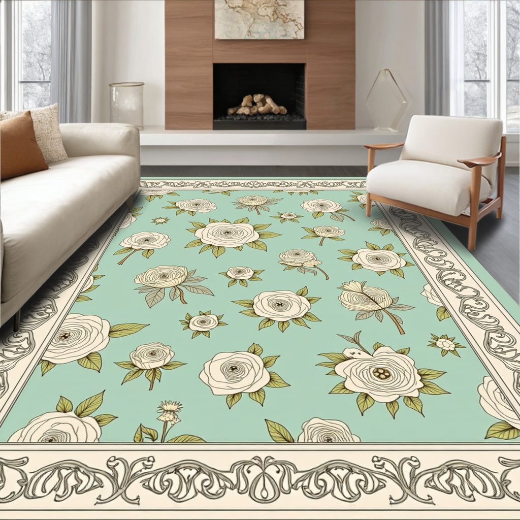 Vintage Floral Outline Border Rug