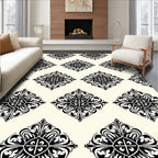 Black White Floral Ornament Rug