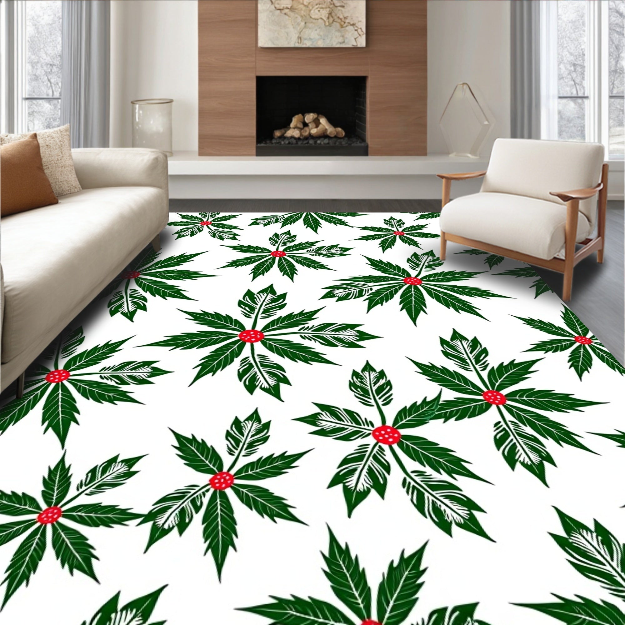 Green Red Poinsettia Leaf Star Rug