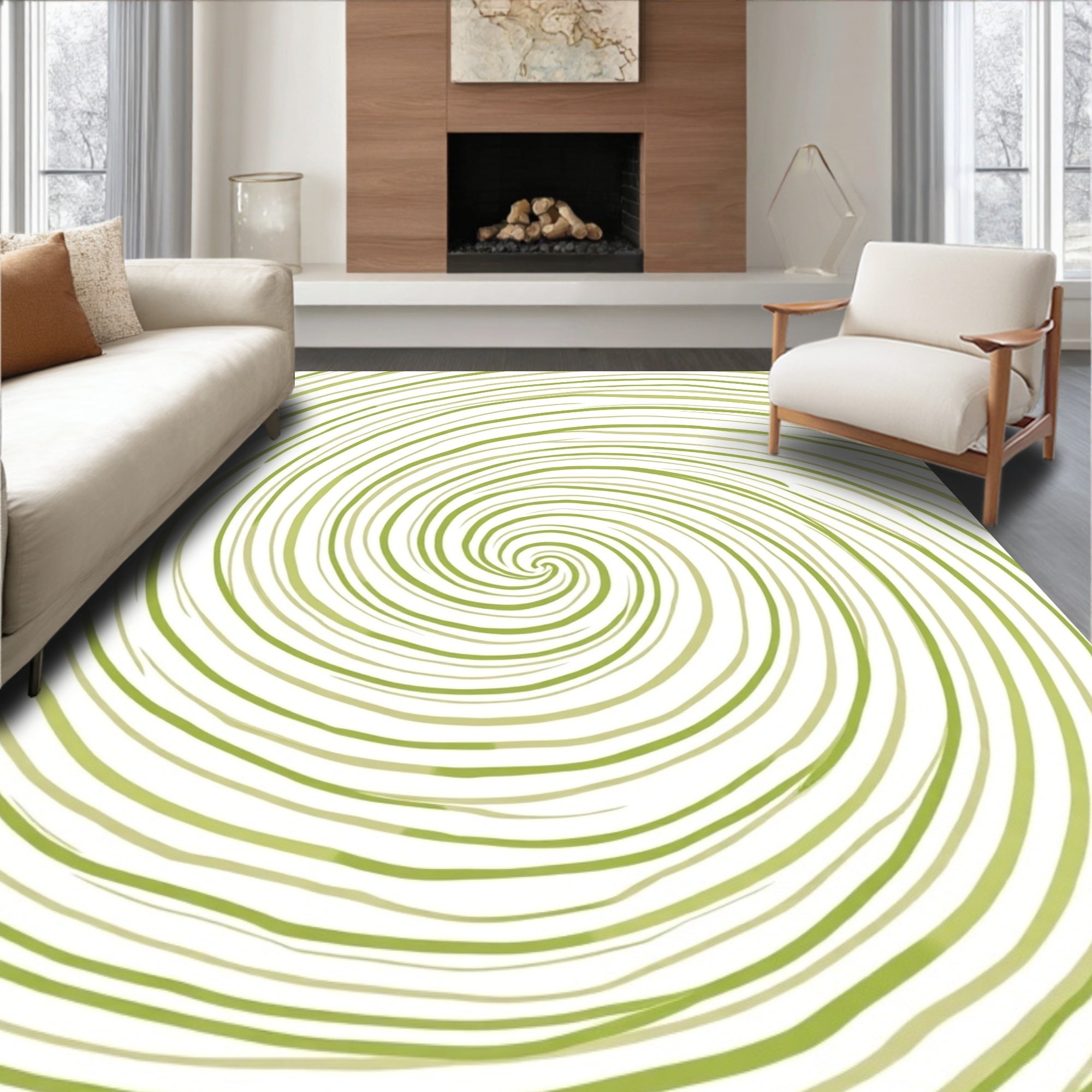Green Swirl Line Pattern Rug