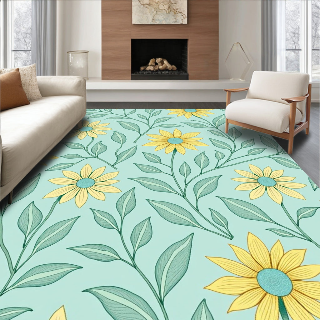 Yellow Floral Vine Pattern Rug
