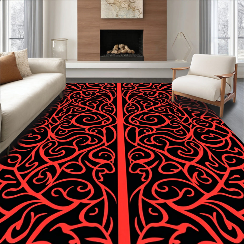 Intricate Red Swirl Pattern Design Rug