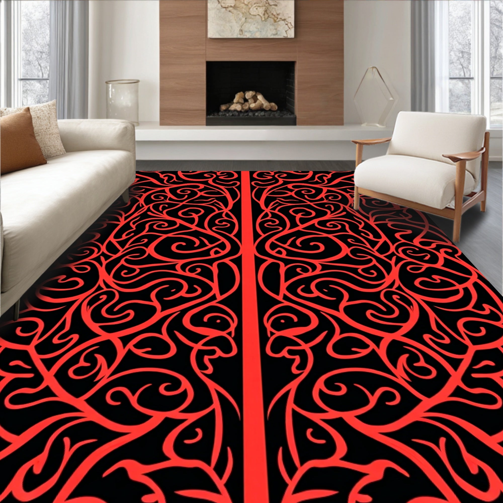 Intricate Red Swirl Pattern Design Rug