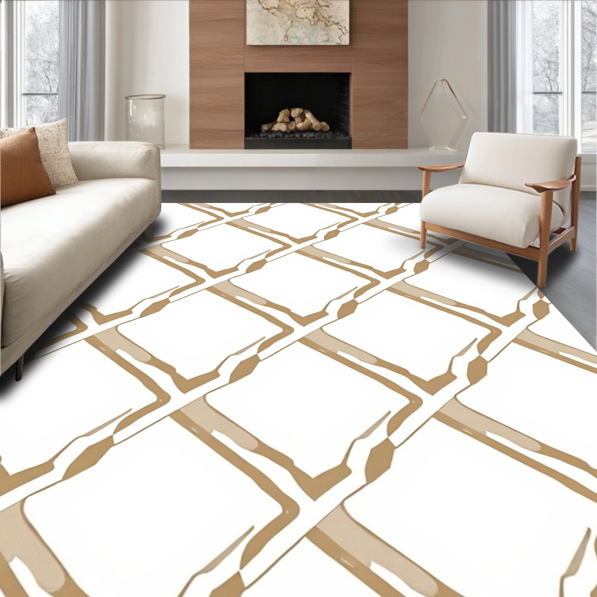 Gold Outline Diamond Pattern Rug