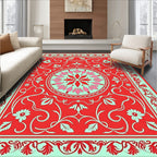 Red Floral Mandala Pattern Rug