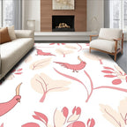 Pink Birds and Botanical Forms Pattern Rug