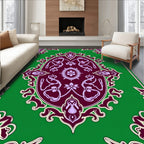 Vivid Green Oval Floral Medallion Design Rug