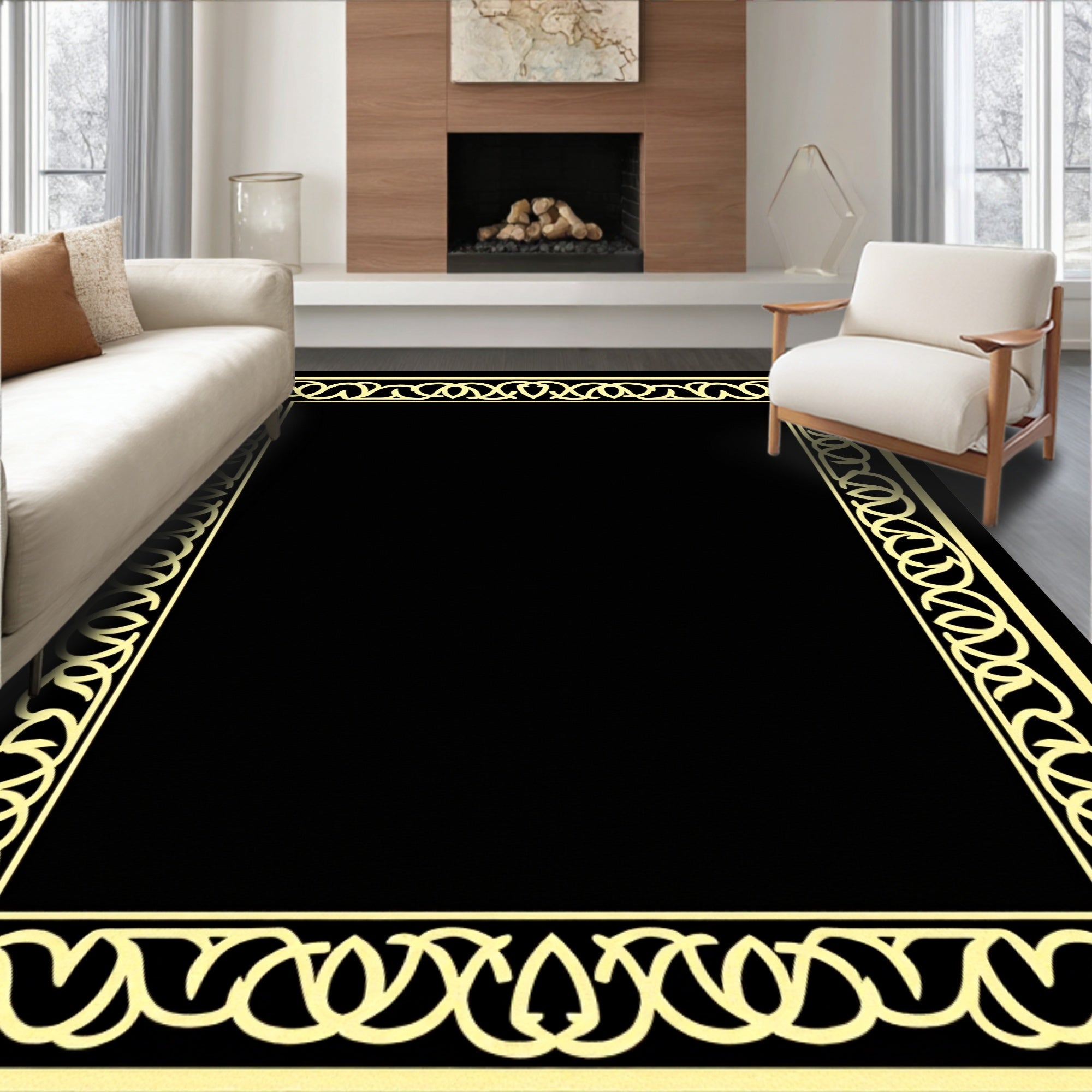 Classic Interlocking Rope Border Design Rug