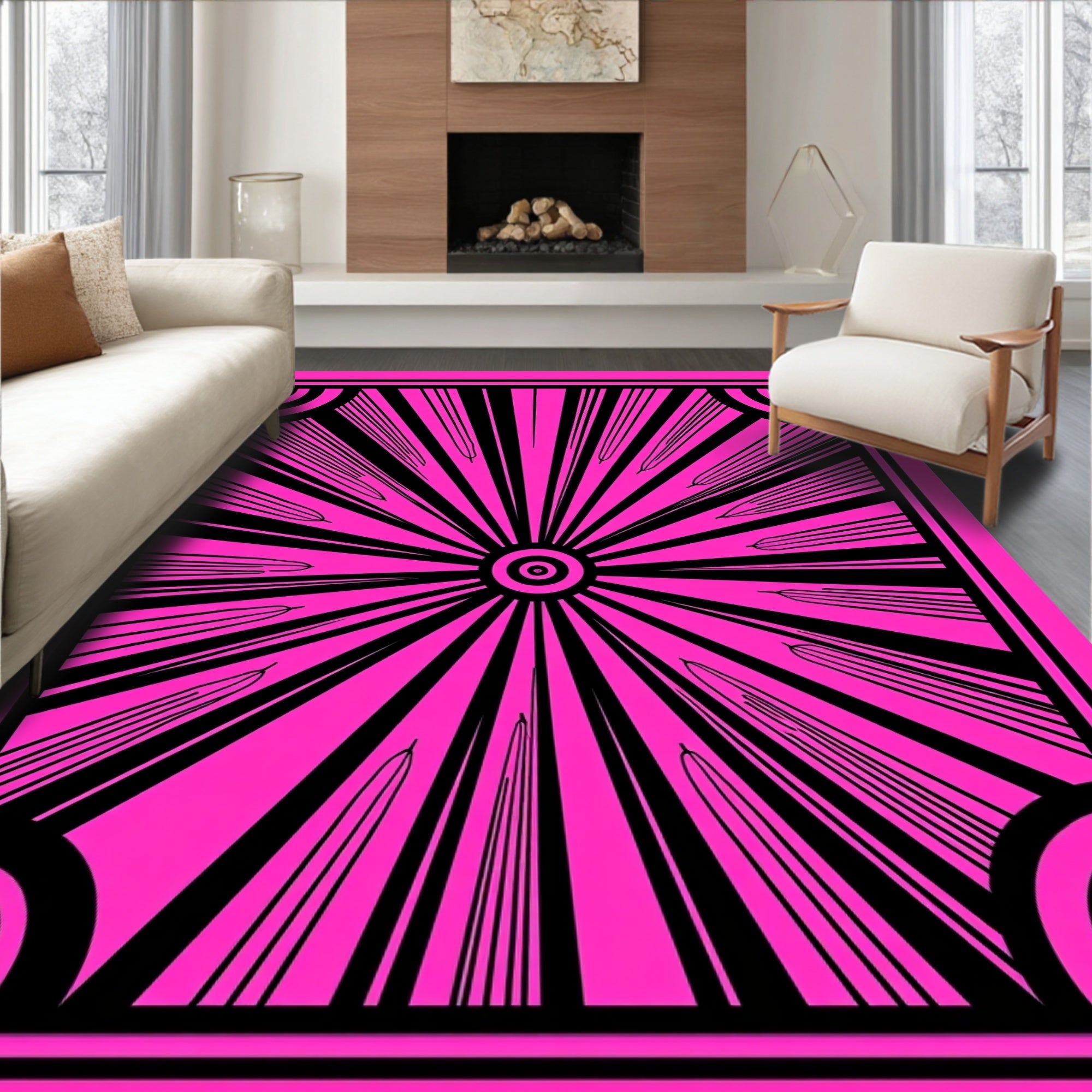 Bold Geometric Sunburst Design Rug