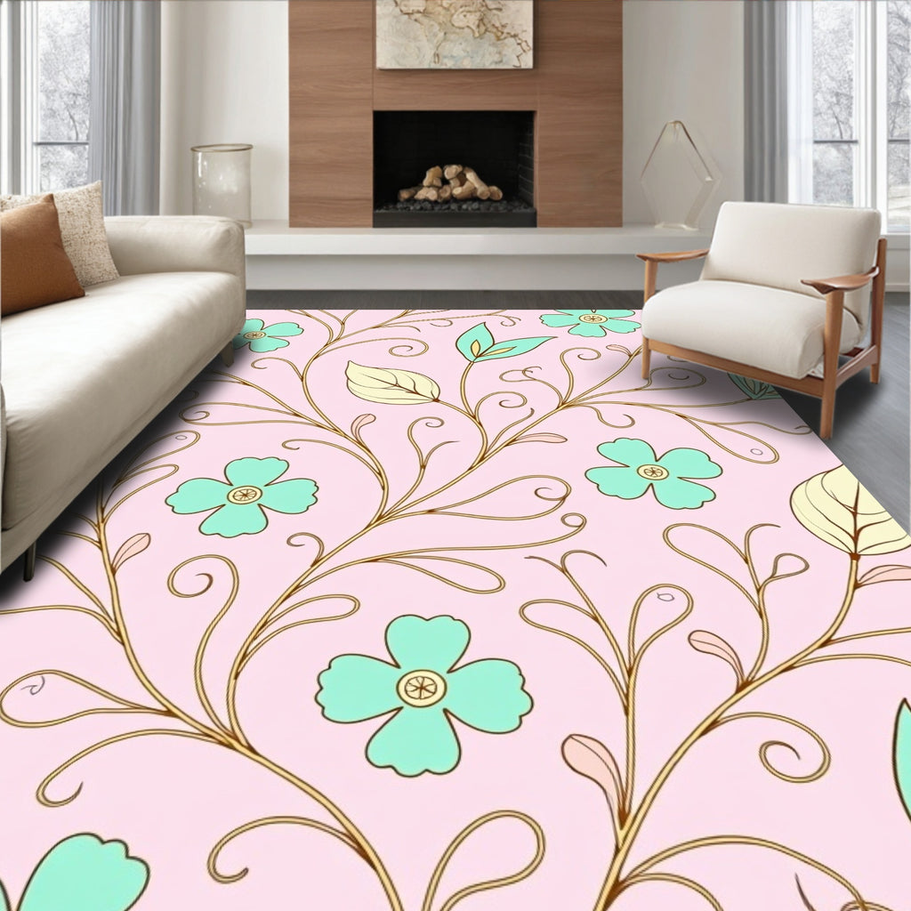 Pastel Floral Vine Pattern Rug