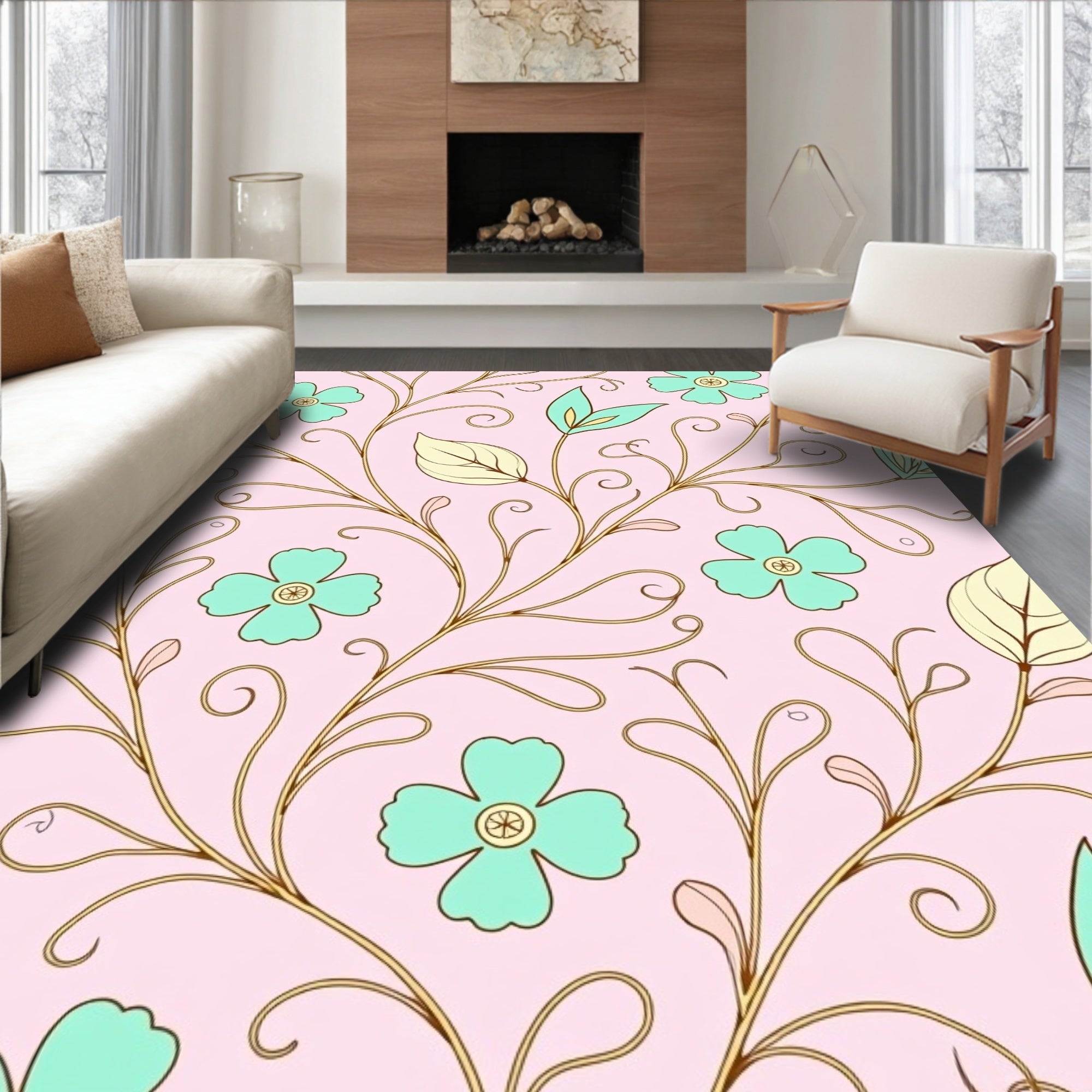 Pastel Floral Vine Pattern Rug
