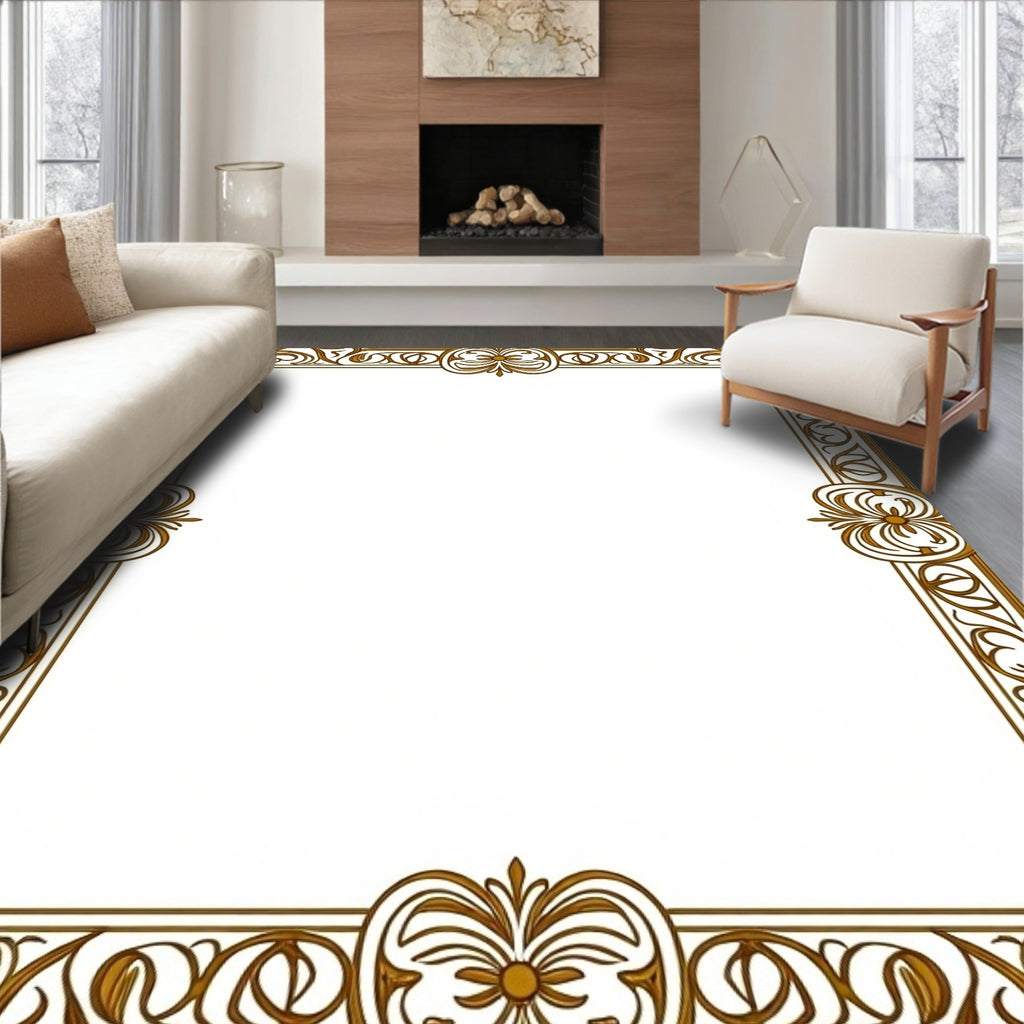Ornate Golden Floral Scroll Border Rug