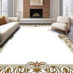 Ornate Golden Floral Scroll Border Rug
