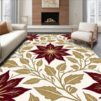 Deep Red Golden Floral Vine Rug