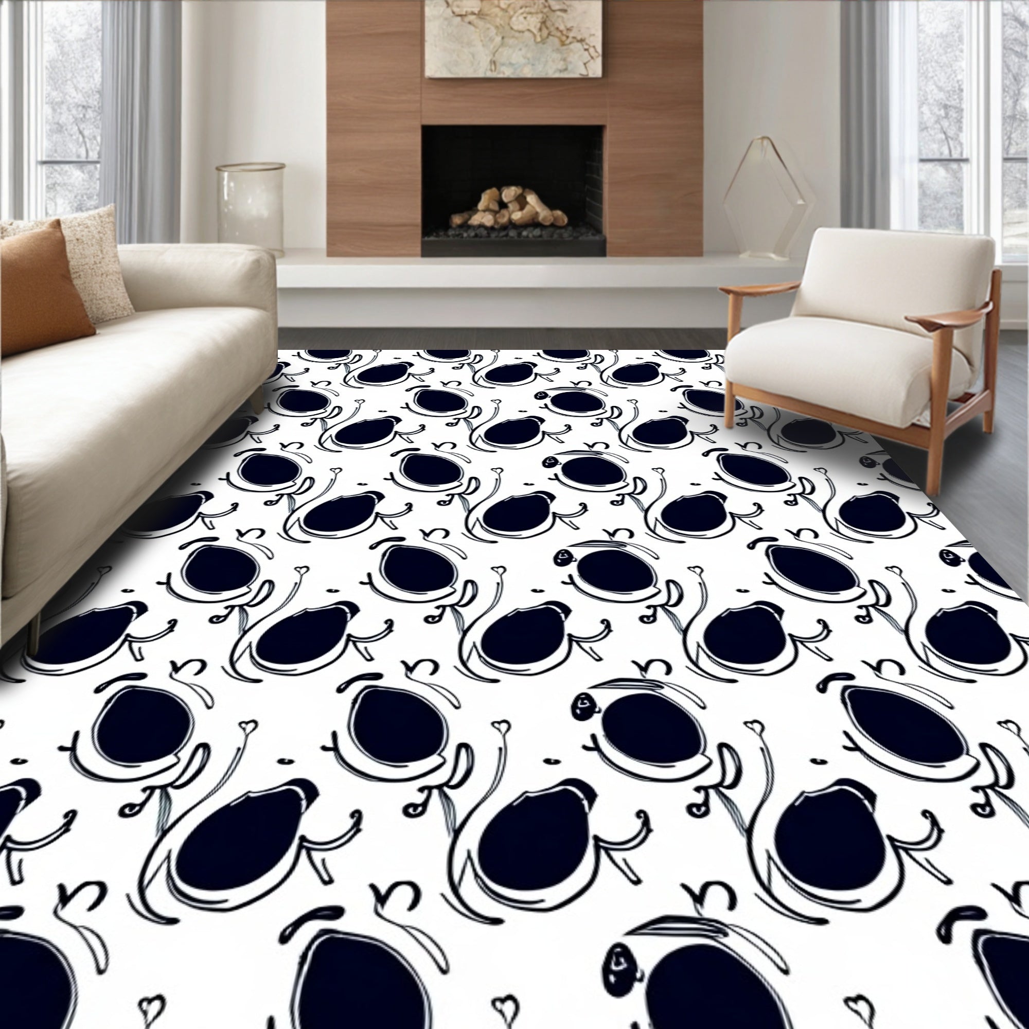 Playful Black Ovations Pattern Rug