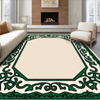 Intricate Green Vine Geometric Border Rug