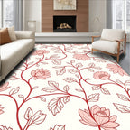 Floral Vine Patterned Red and Ivory Rug