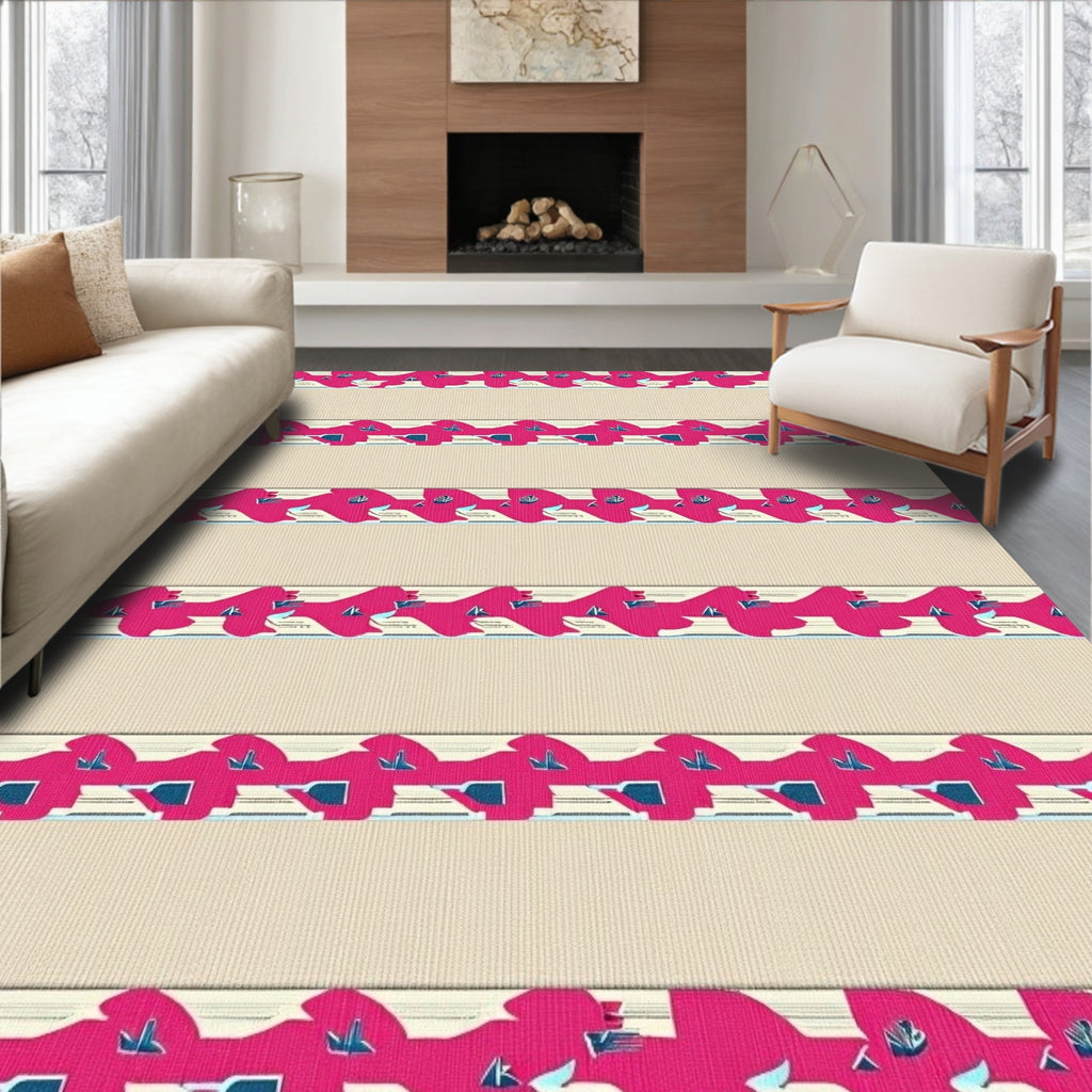 Bold Fuchsia Geometric Striped Design Rug